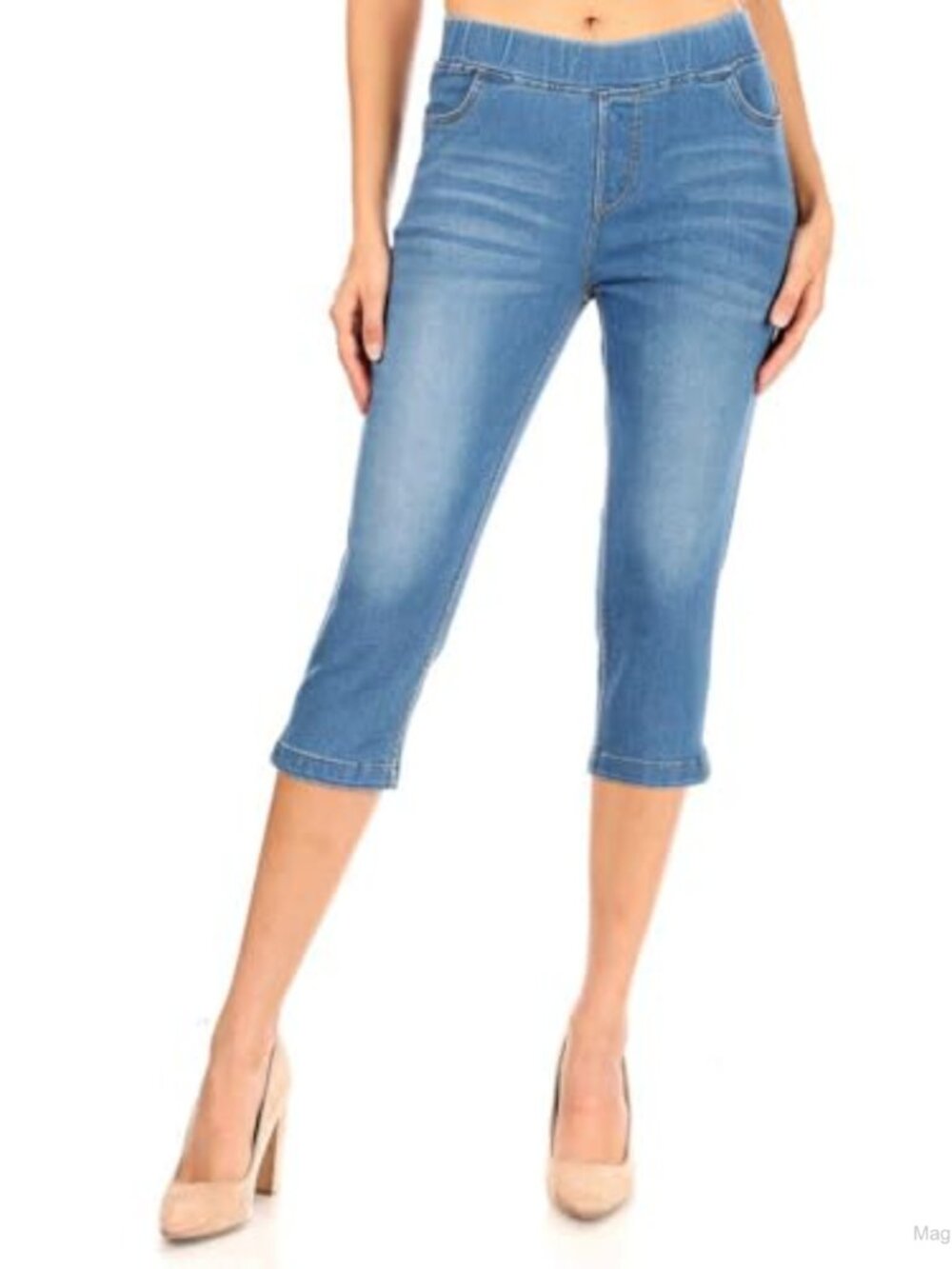 Women's Capri Jeans Pull-On Jegging Stretch Denim Ripped Skinny Fit